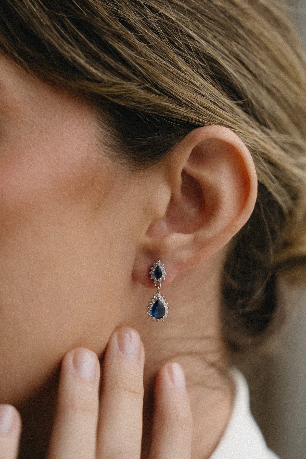 Pendientes de novia lágrima azul