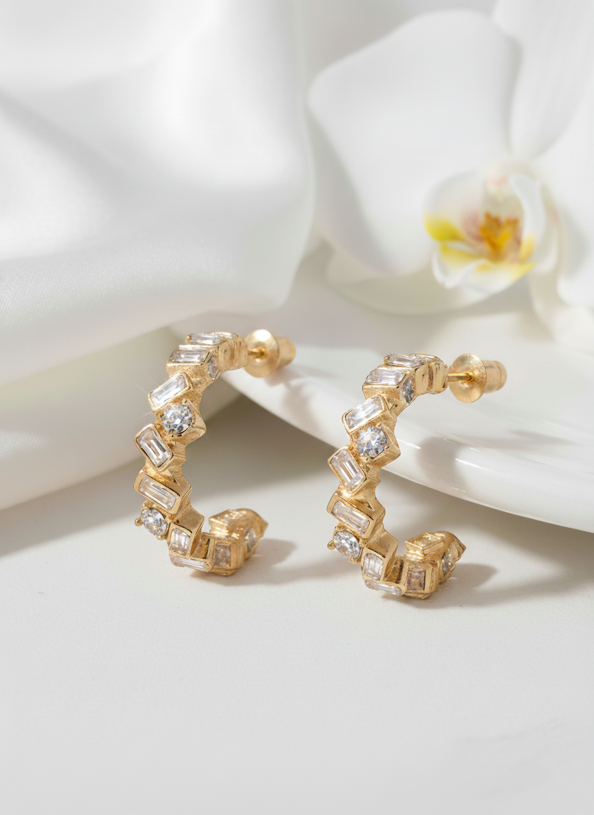 Pendientes de novia aro dorado con cristales