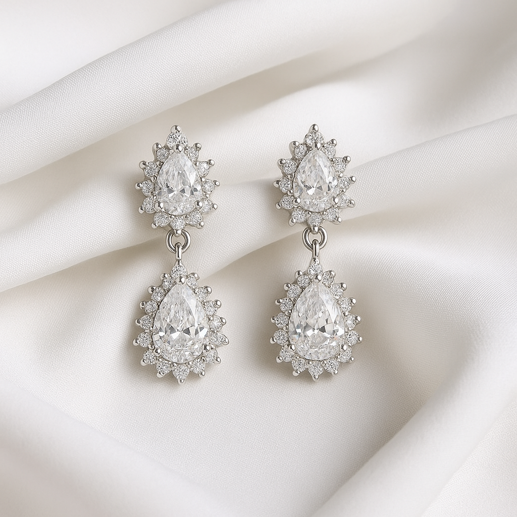 Pendientes de novia doble lágrima