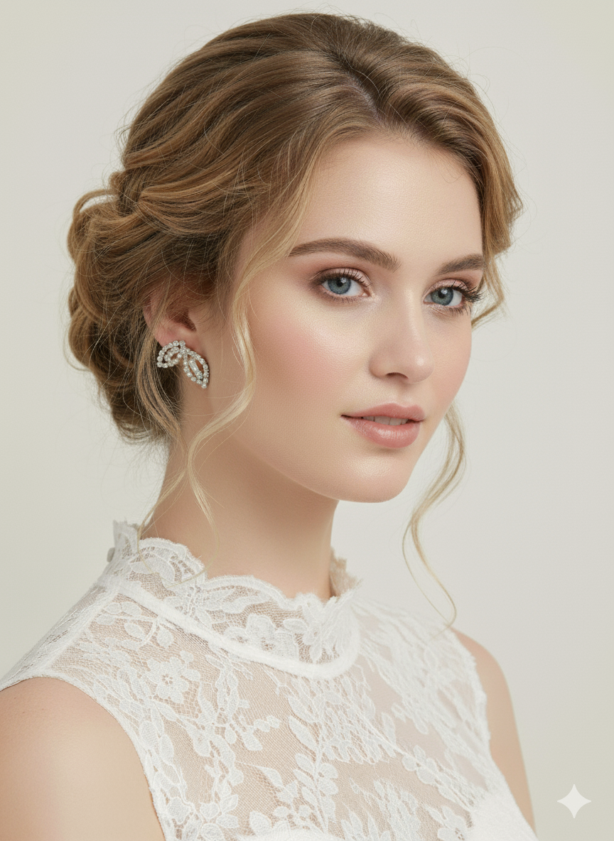 Pendientes de novia dorados con diseño de hojas