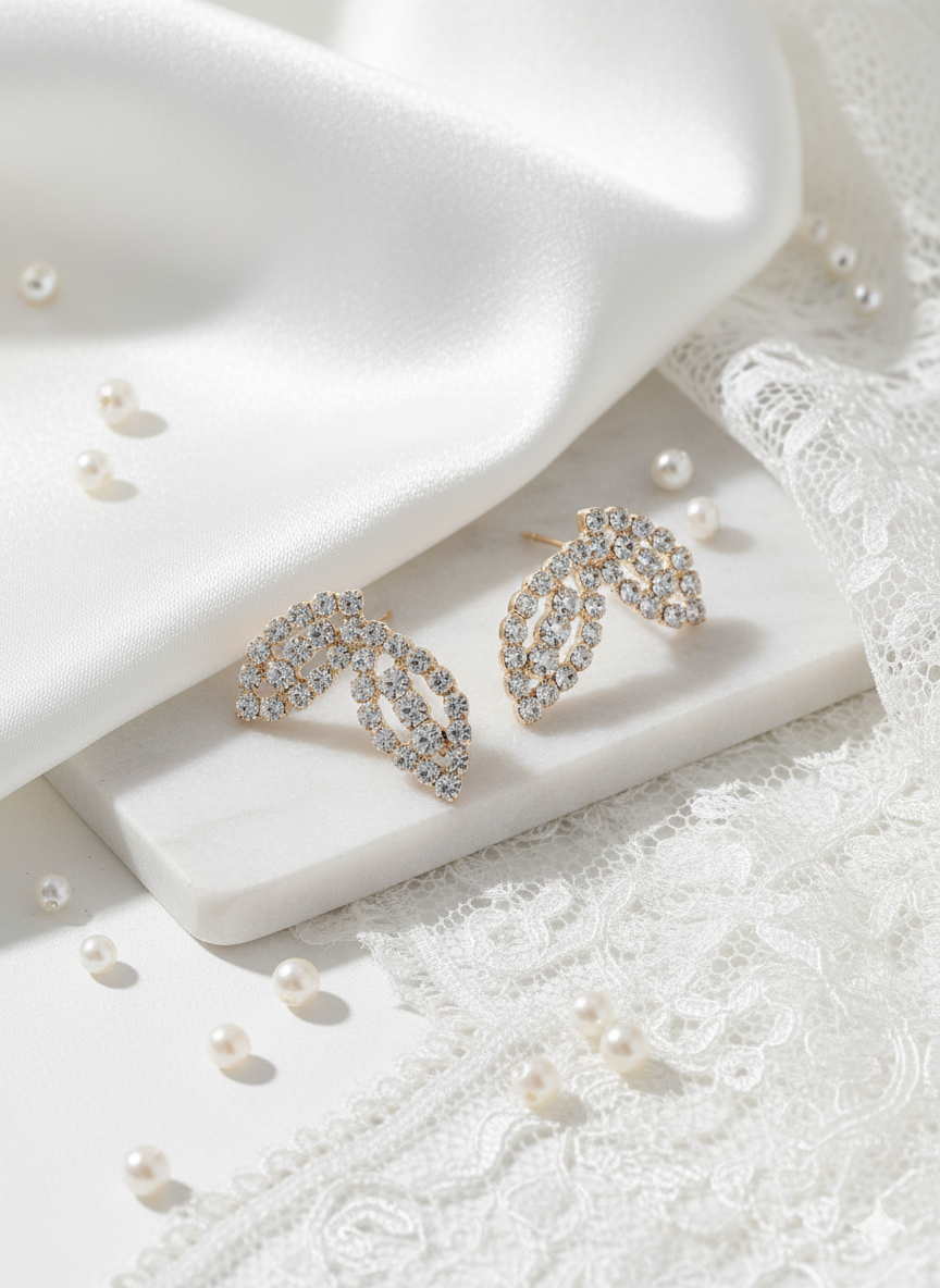 Pendientes de novia dorados con diseño de hojas