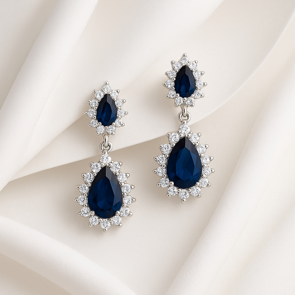 Pendientes de novia lágrima azul