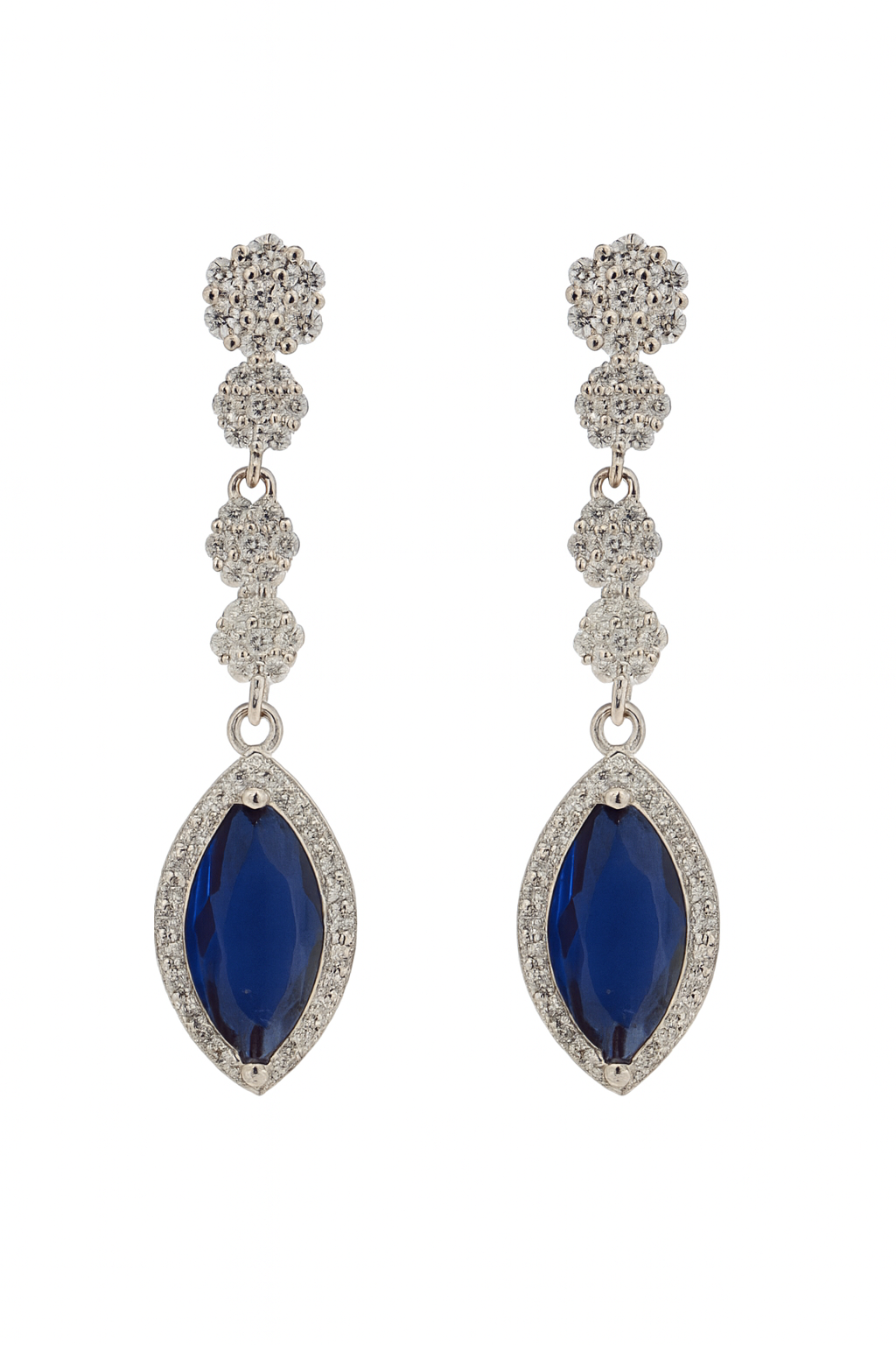 Pendientes largos con piedra azul y circonitas
