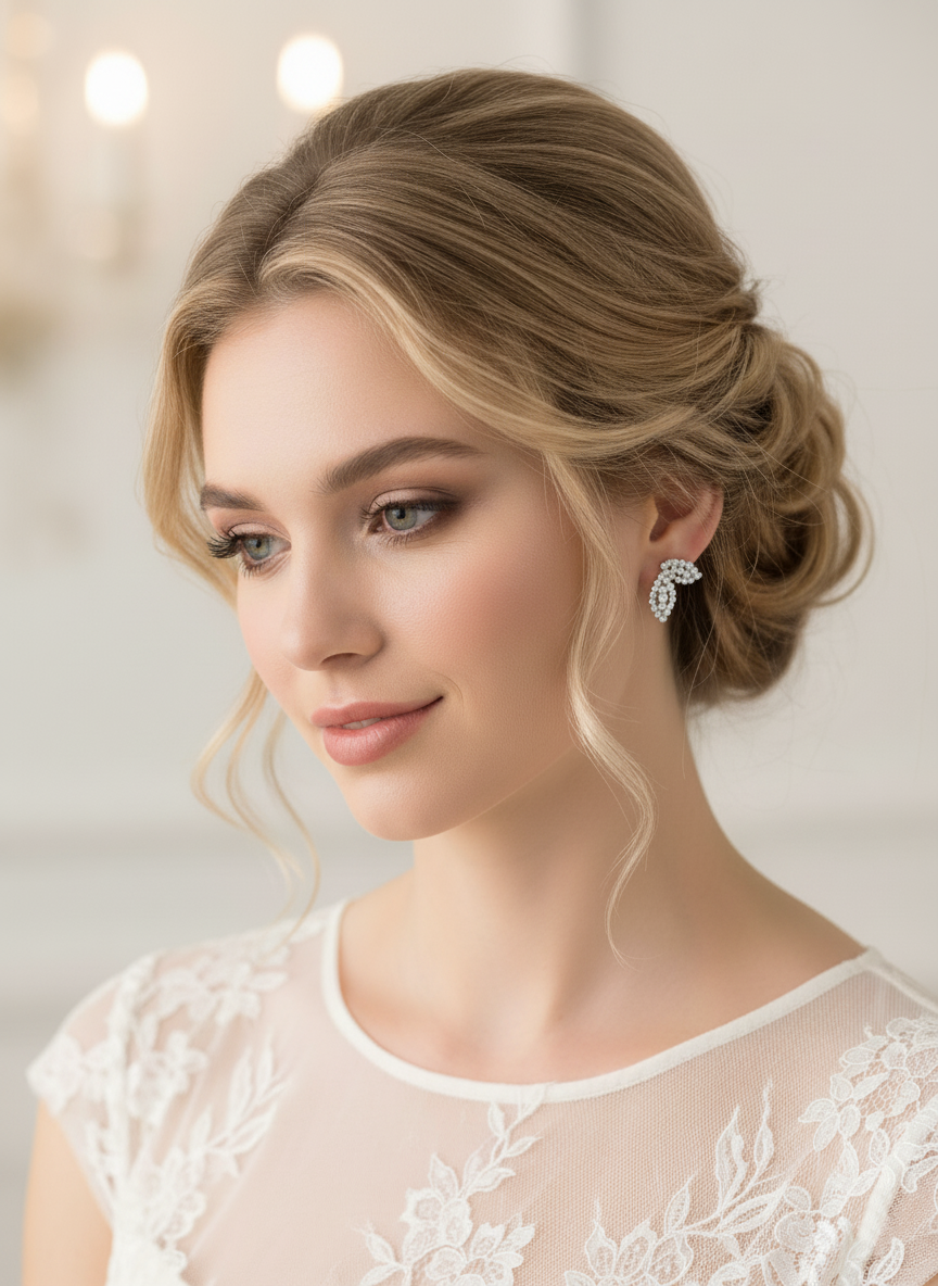 Pendientes de novia plateados con diseño de hojas