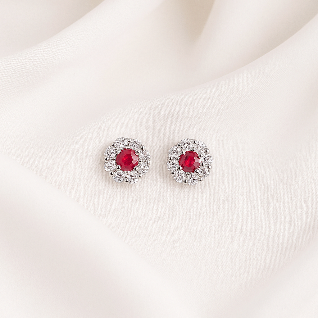 Pendientes mini con piedra rosa