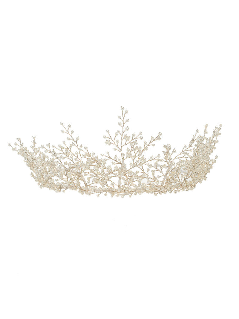 Tiara de novia floral con perlas