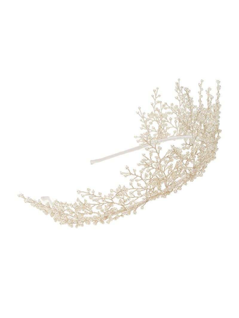 Tiara de novia floral con perlas