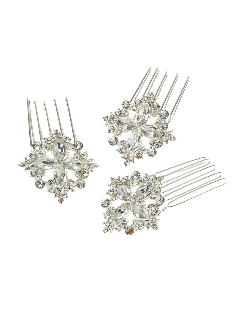 Tocado de novia plata con cristales en forma de flor