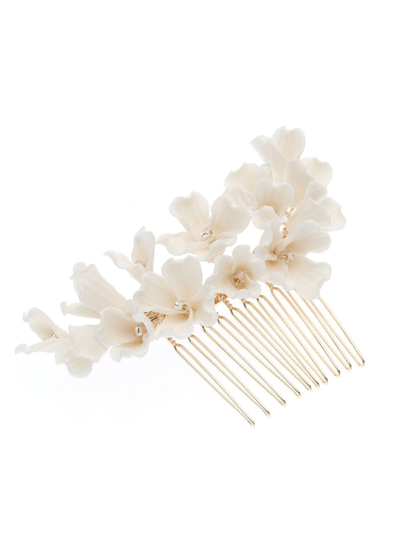 Tocado novia floral en porcelana