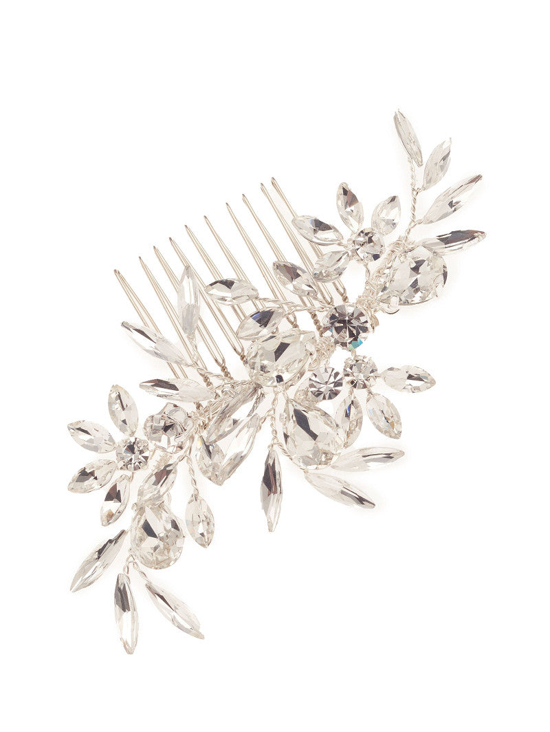 Tocado de novia con hojas de cristal
