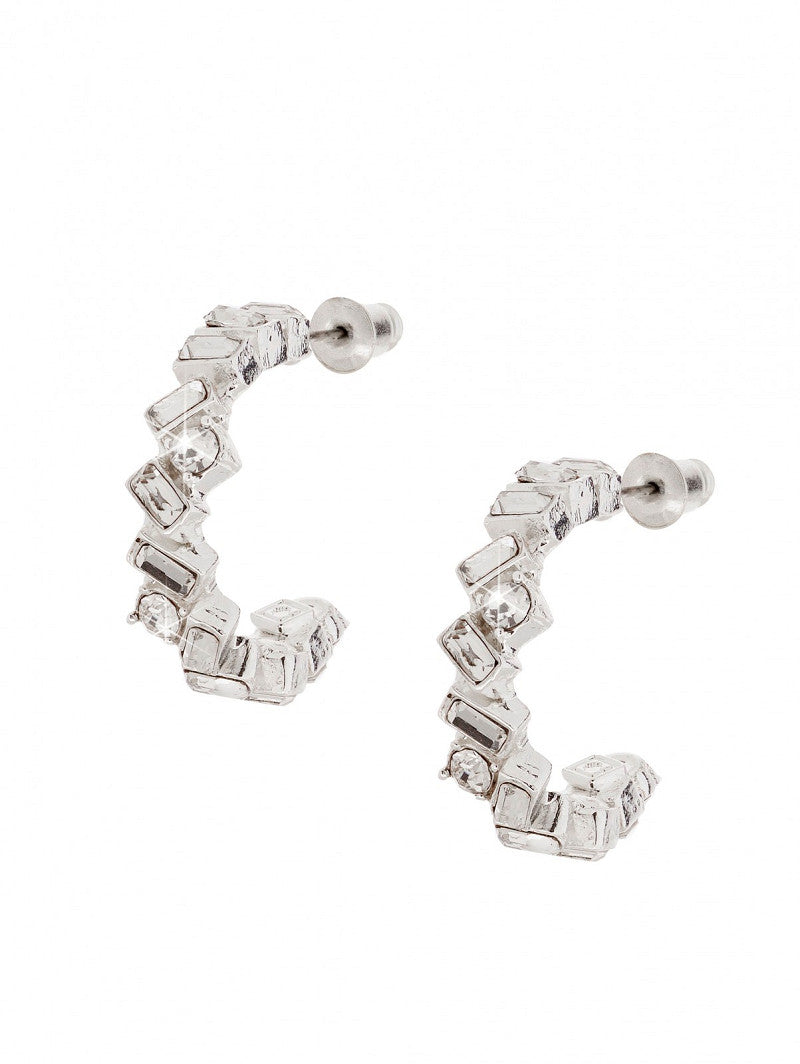 Pendientes medio aro plata con cristales