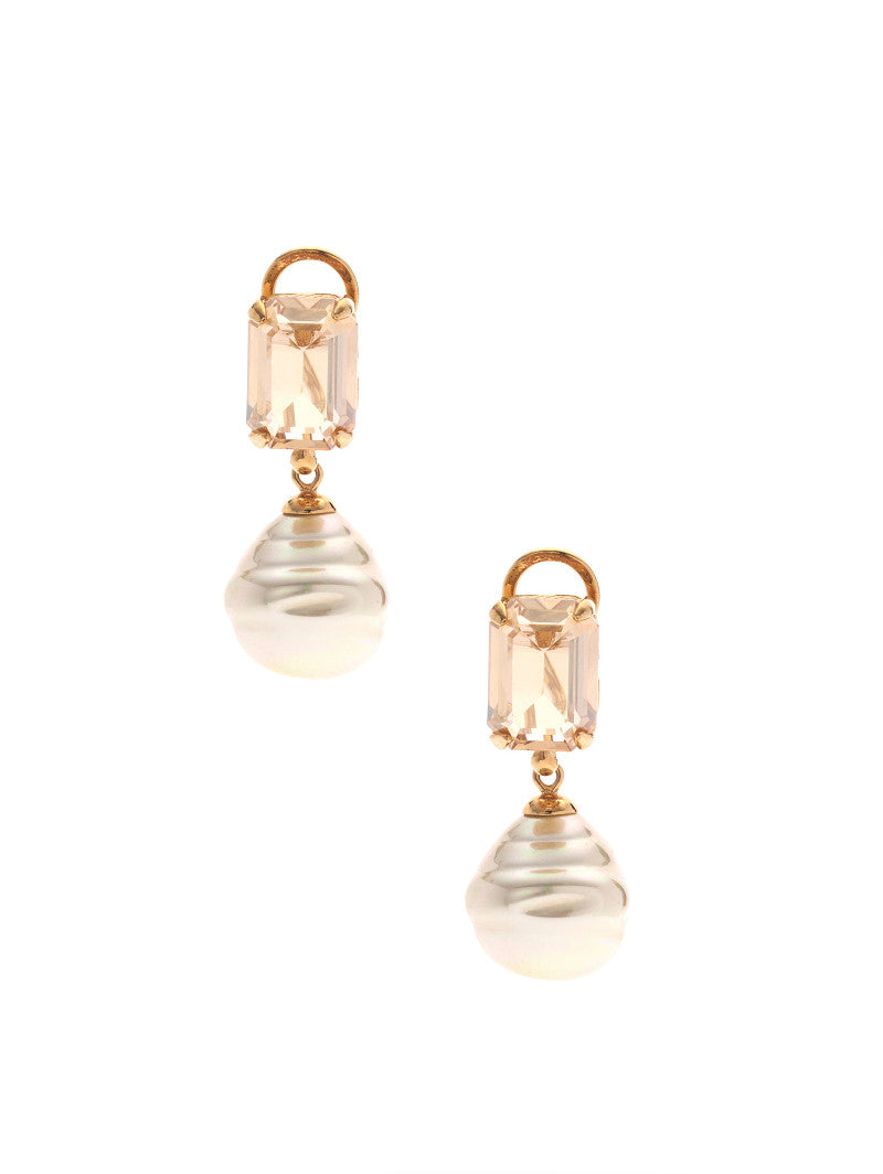 Pendientes dorados con piedra champán y perla